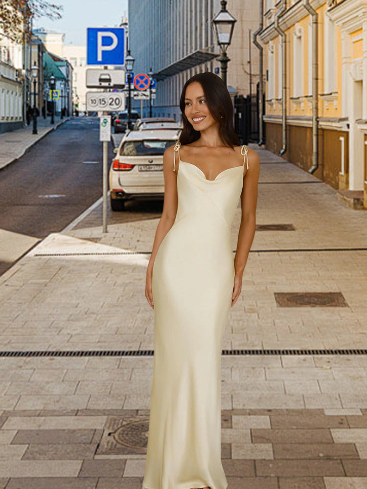 Women's Satin Dress Elegant Long Maxi Cut