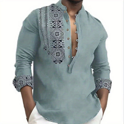 Men's Long-Sleeve Shirt Ethnic Style Modern