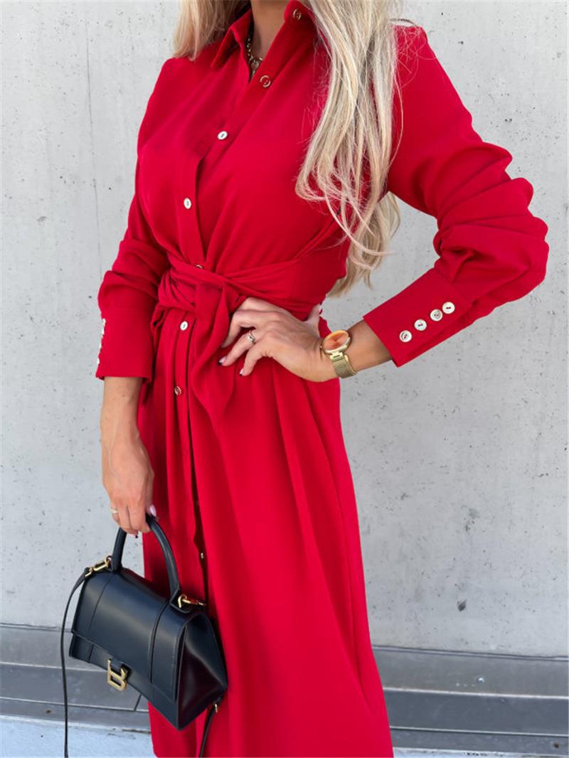 Women's summer dress with belt and side slit
