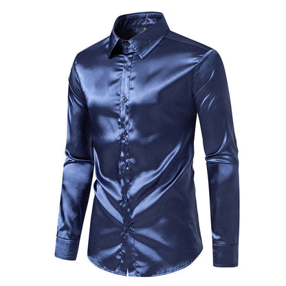 Herren Hemd Satin Glanz Elegant Knöpfe