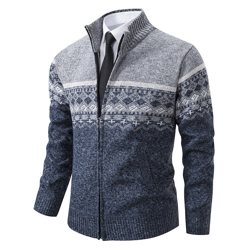 Men's Pullover Stand-up Collar Norwegian Pattern Winter Jacket