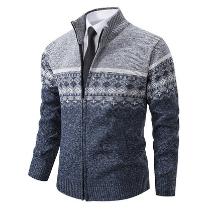 Men's Pullover Stand-up Collar Norwegian Pattern Winter Jacket