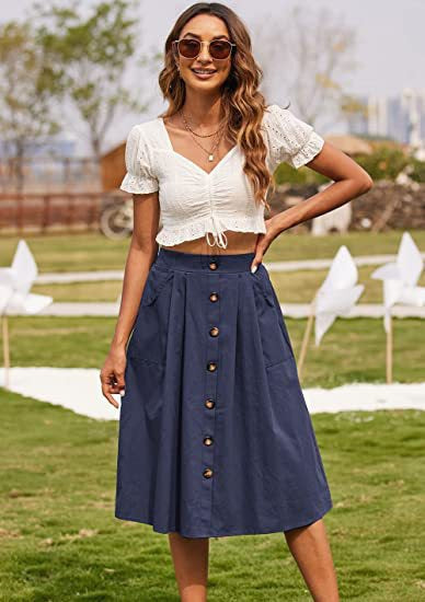 Women's Knee-Length Skirt Elegant Cut With Pockets