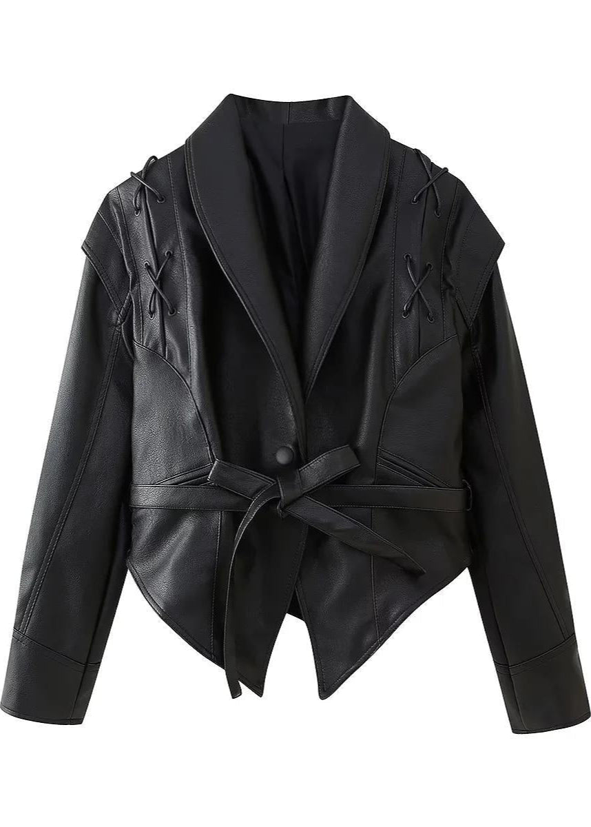 Fashionable Blazer Lace-up Style Faux Leather