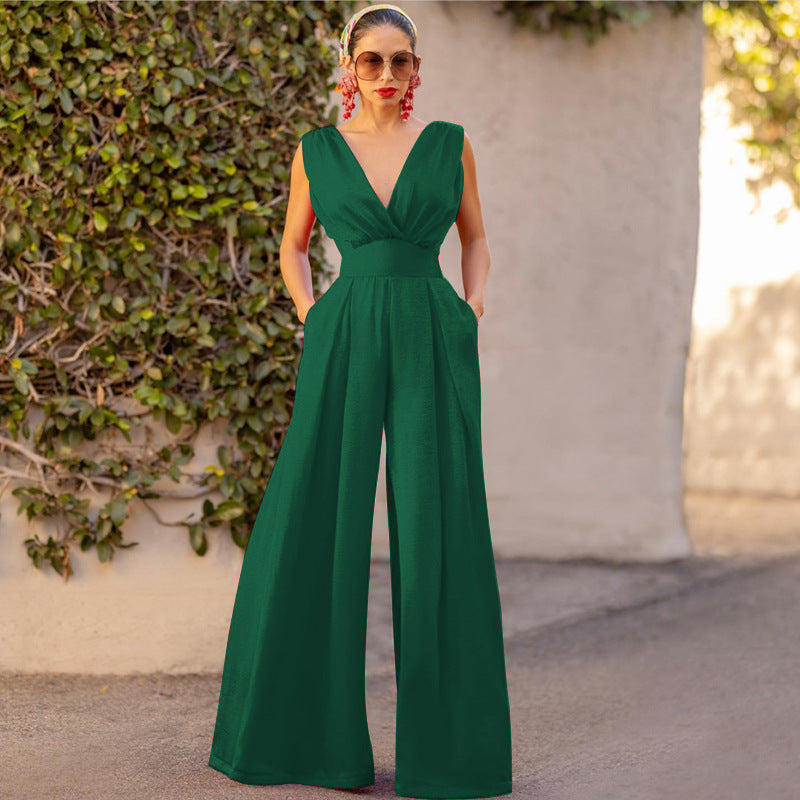 Women's Elegant Jumpsuit V-Neck Wide Leg