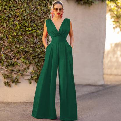 Women's Elegant Jumpsuit V-Neck Wide Leg