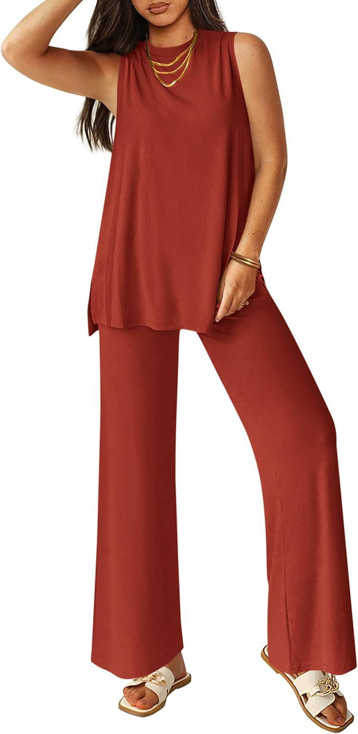 Damen Leichtes Oberteil und Wide Hose Set Komfortable Outfit