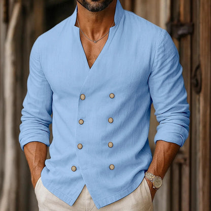 Men's Shirt Double Row Buttons Elegant Style
