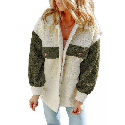 Soft Women's Teddy Jacket Contrast Sleeves Winter
