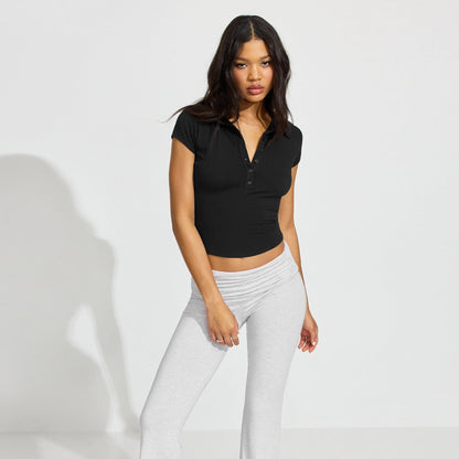 Women's Polo Shirt Short Modern Buttons