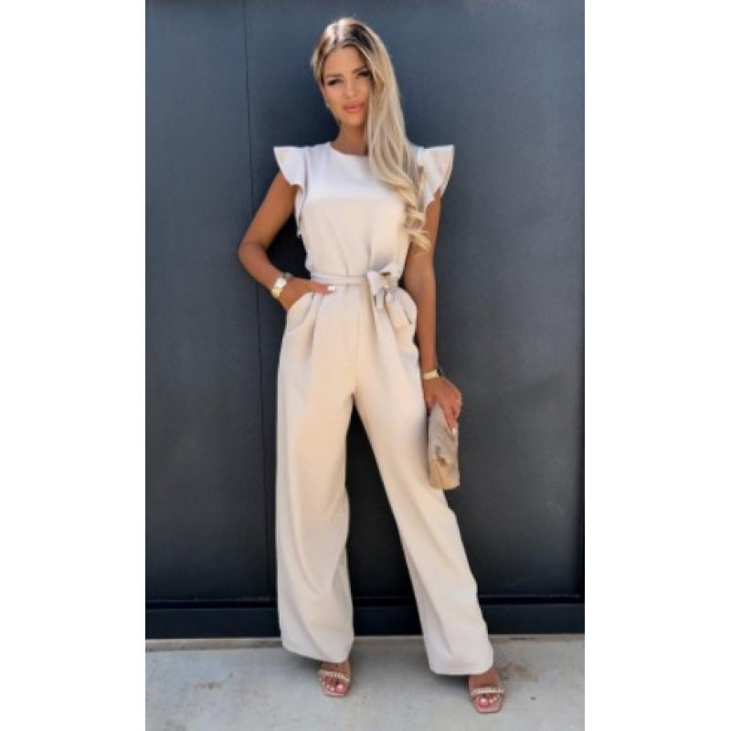 Women's Elegant Wide-Leg Ruffle Sleeve Jumpsuit