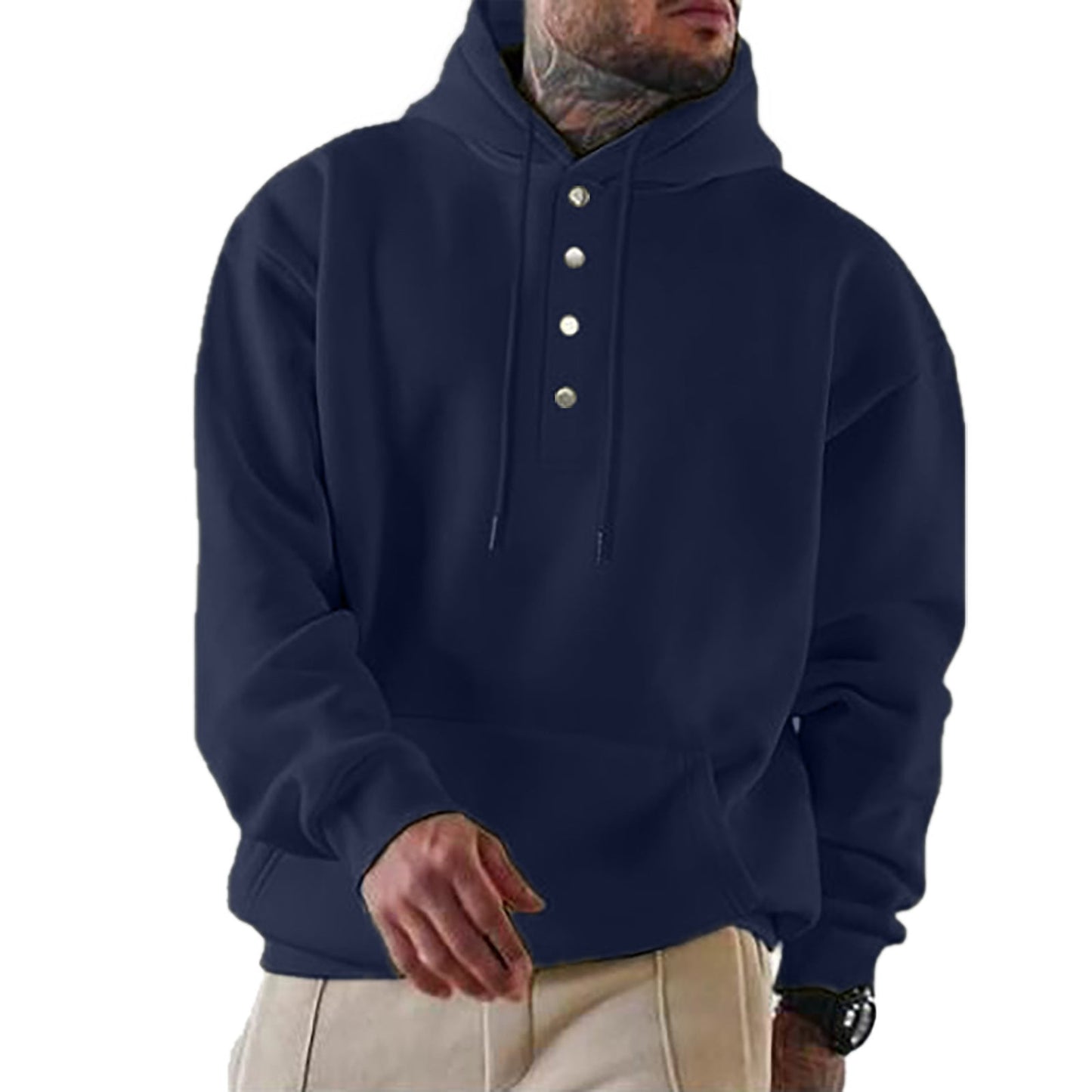 Men's Hoodie Hood Trendy Button Closure Practical