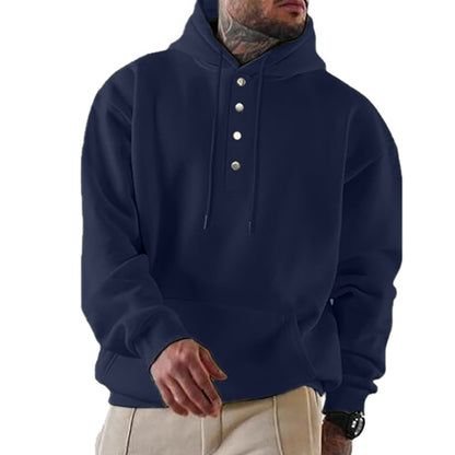 Men's Hoodie Hood Trendy Button Closure Practical