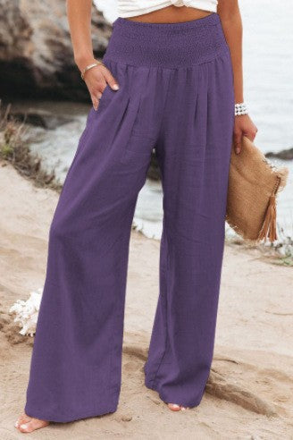 Women's Linen Trousers Wide Comfortable Pleat Detail
