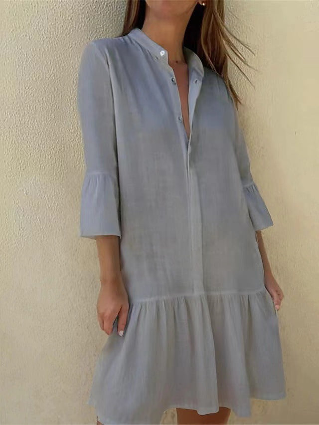 Damen Hemdkleid Rüschen Chic Elegant