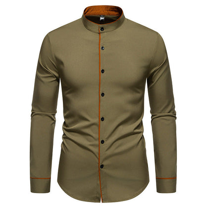 Men's Modern Stand-Up Collar Contrast Button Shirt