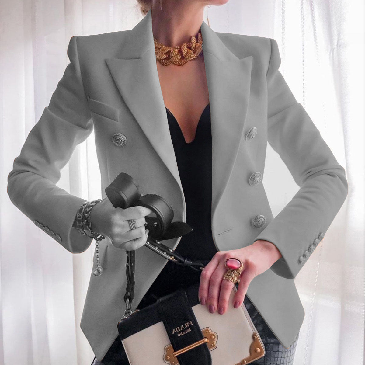 Damen Blazer Elegant Goldknöpfe Business Look