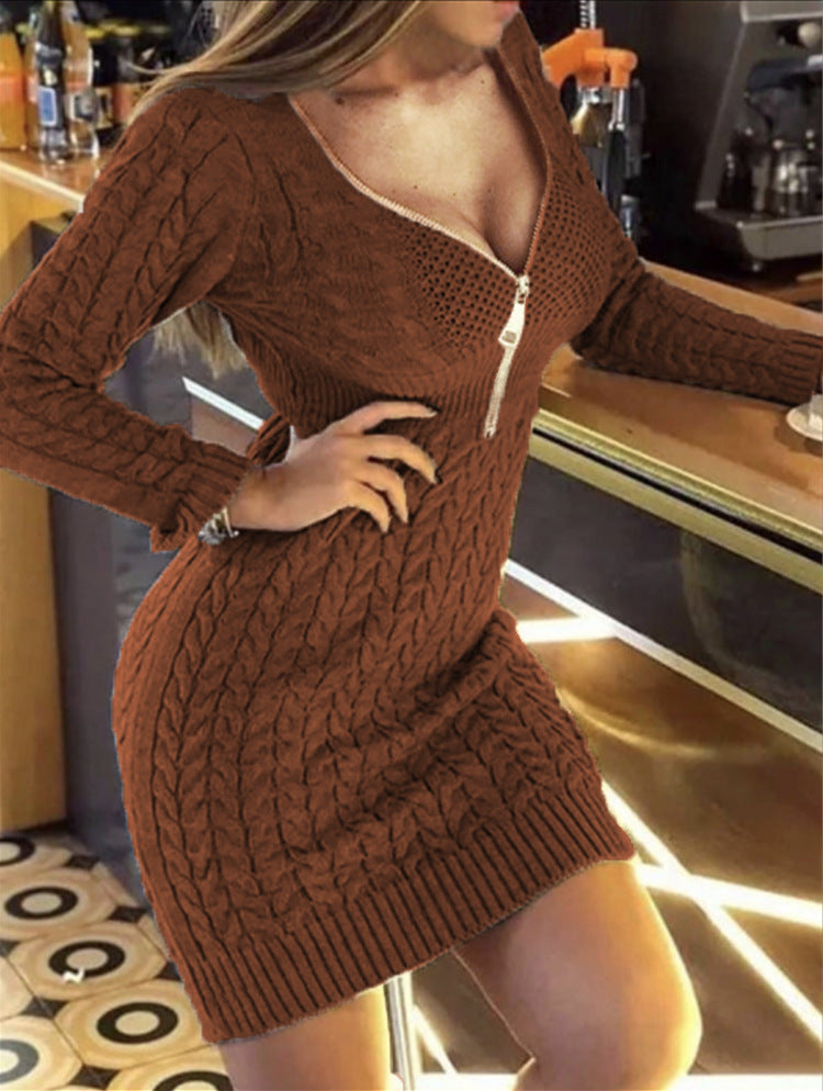 Women's Knitted Cable Knit Dress Elegant Long