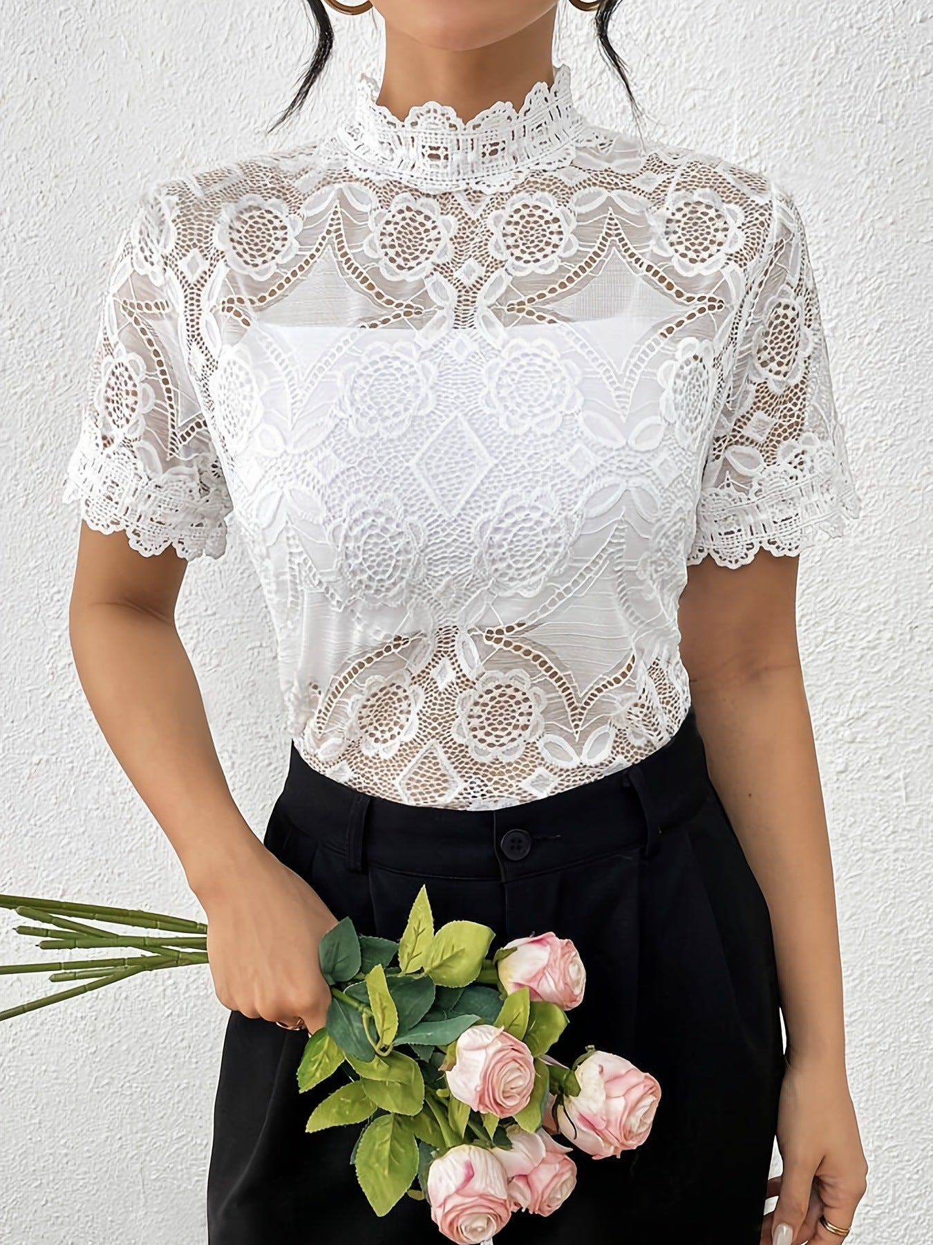 Women's Lace Top Romantic Elegant Stand-Up Collar
