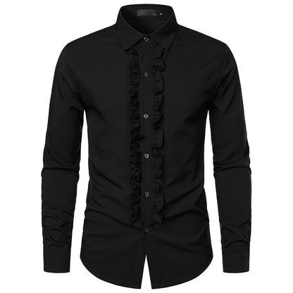 Men's Long Sleeve Shirt Elegant Design Ruffles Buttons