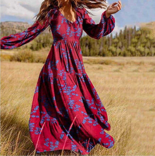 Damen Boho-Kleid Floral Elegant Lang - IdealeKleiden