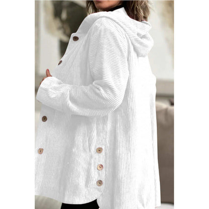 Hooded Jacket Corduroy Comfortable Mid-Length Buttons