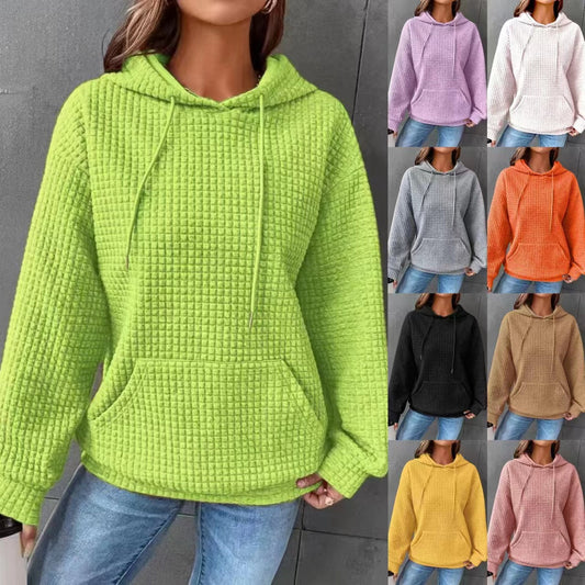 Damen Pullover Waffel Optik Kapuzenjacke Mit Tasche - IdealeKleiden