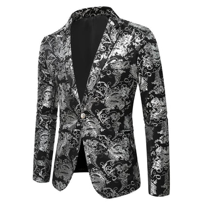 Men's Elegant Gold Pattern Slim Fit Blazer