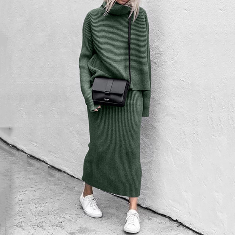 Women's Turtleneck Sweater & Knit Skirt Set