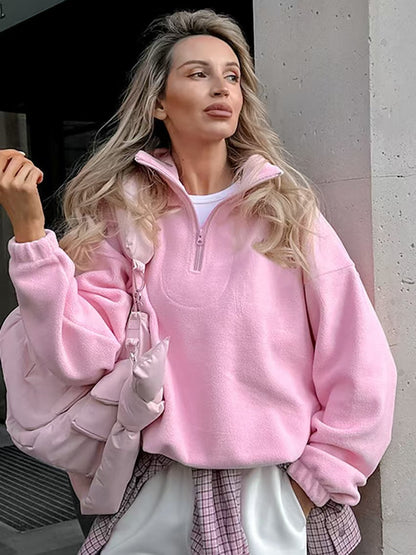 Women's Soft Fleece Pullover Short Zipper