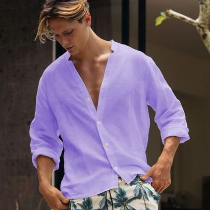 Men's Relaxed Fit Linen Shirt Button Fastening