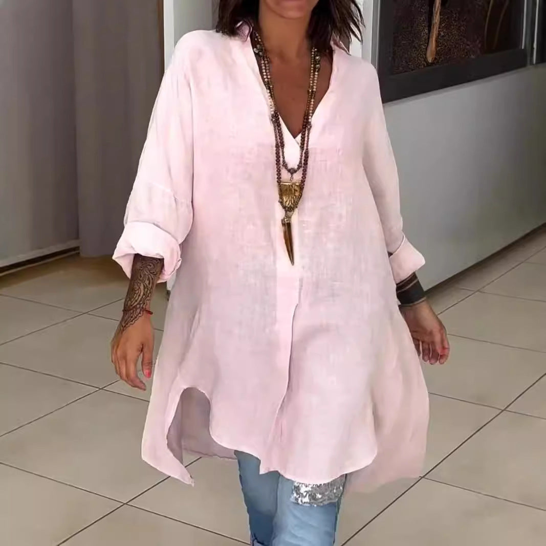 Damen Leinen Tunika Elegant Asymmetrisch Schnitt - IdealeKleiden