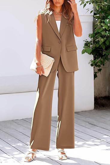 Women's Elegant Business Suit Short Sleeve Tops and Pants