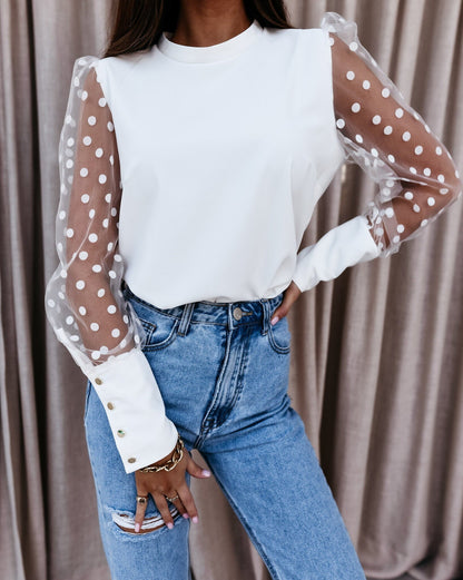 Women's Blouse Elegant Puff Sleeves Polka Dot Chic