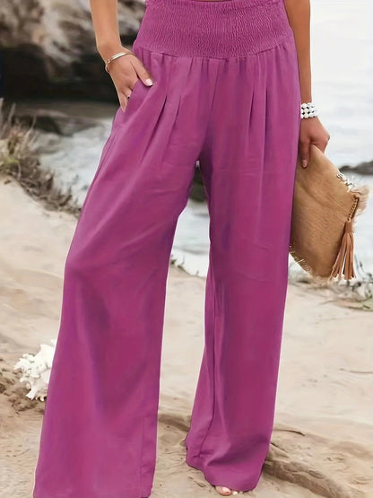 Women's Linen Trousers Wide Comfortable Pleated Skirt Effect