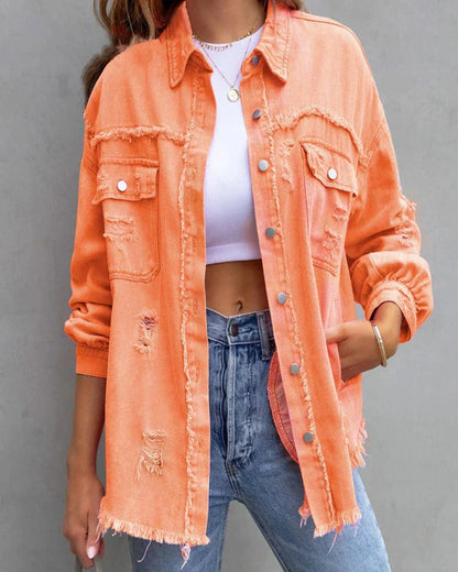 Ripped Denim Jacket Trendy Style