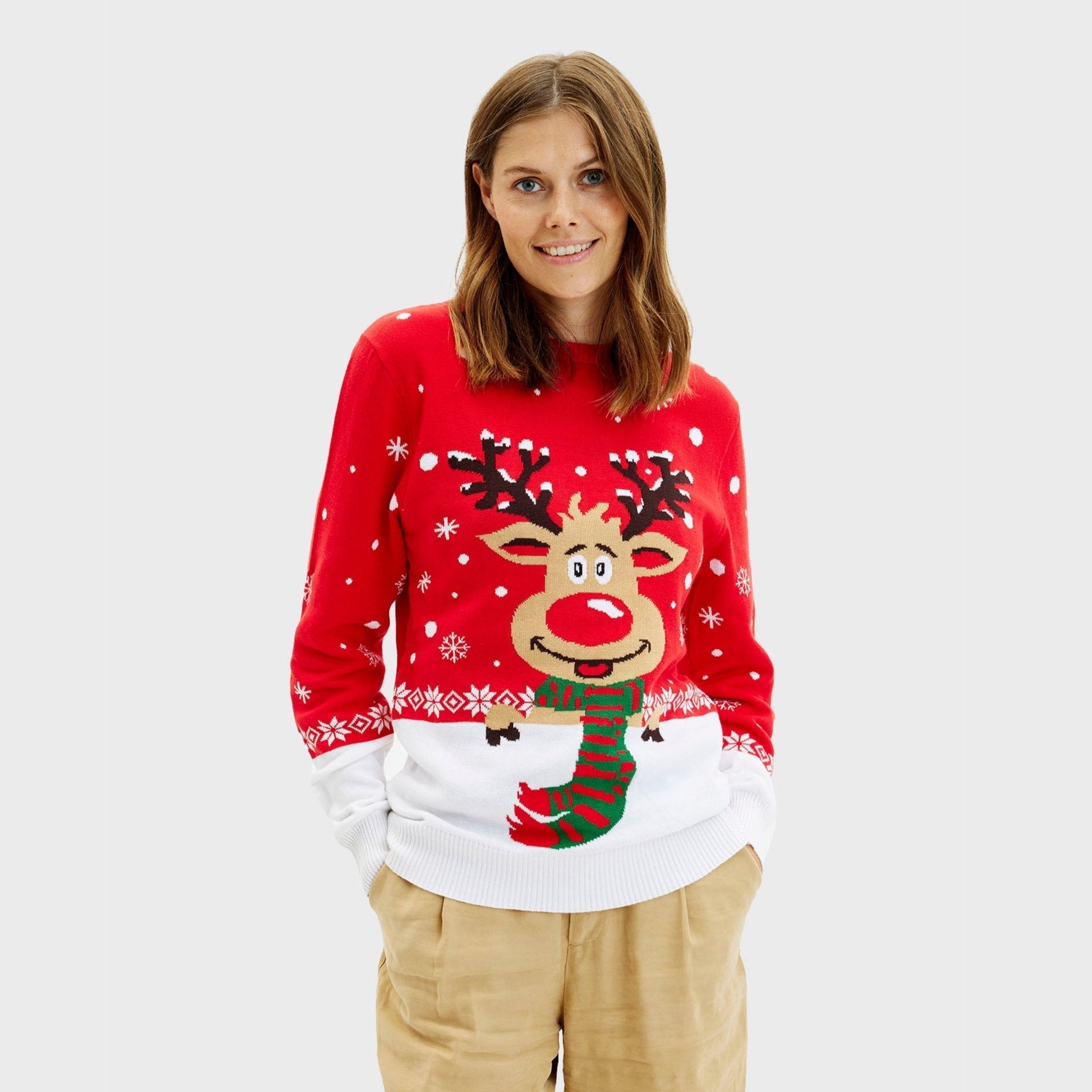 Weihnachtspullover Rot Damen Festlich - IdealeKleiden