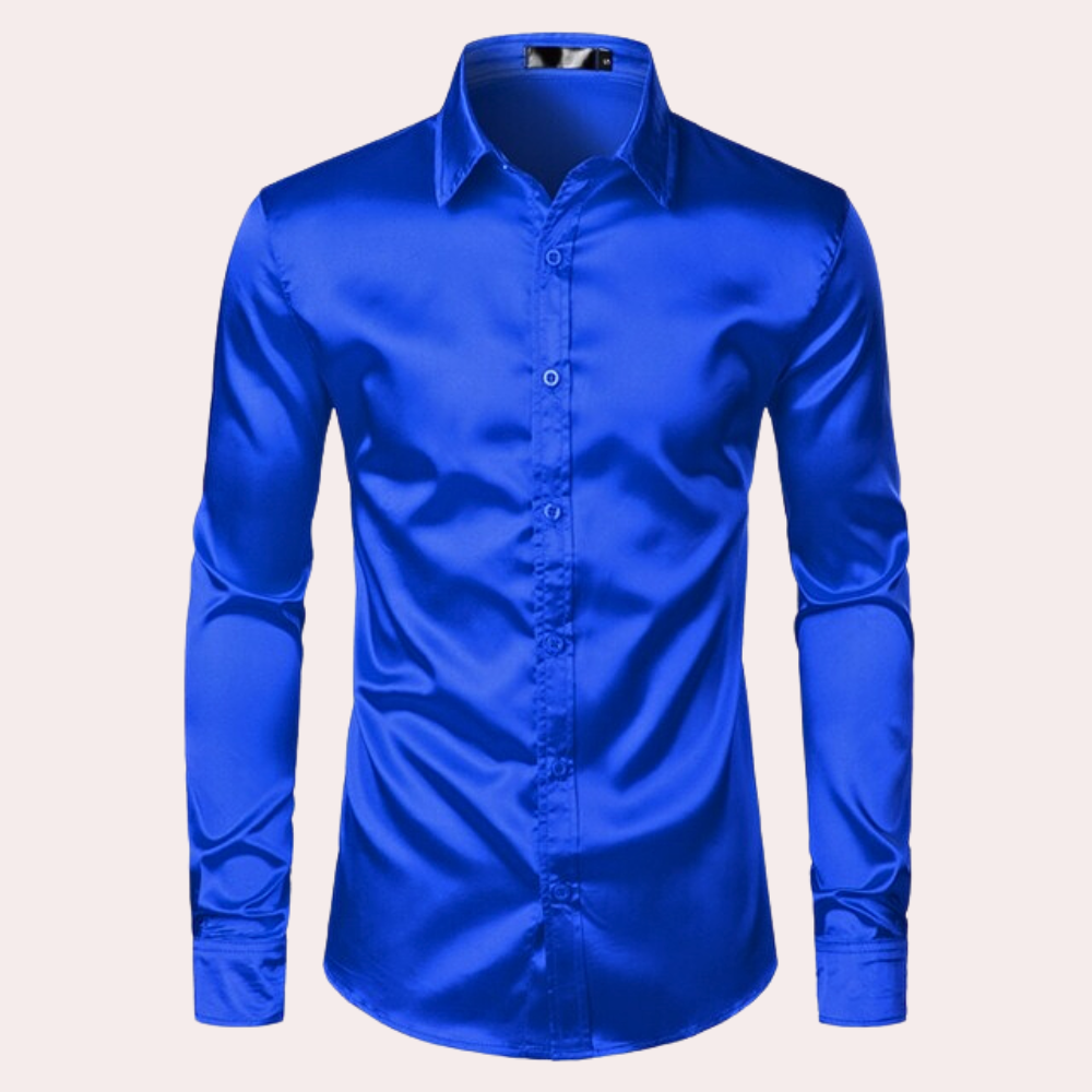 Men's Dress Shirt Slim Fit Shiny Blue