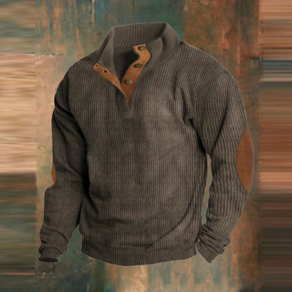 Men's Casual Ribbed Button-Neck Sweater