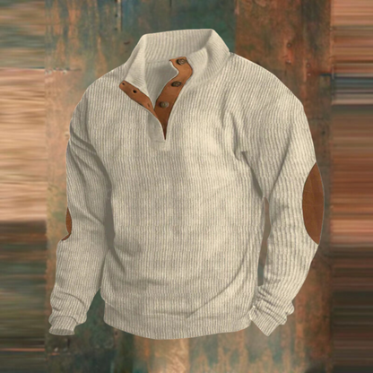 Men's Casual Ribbed Button-Neck Sweater