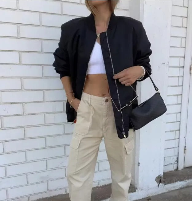 Stylish Women's Bomber Jacket Zipper Model