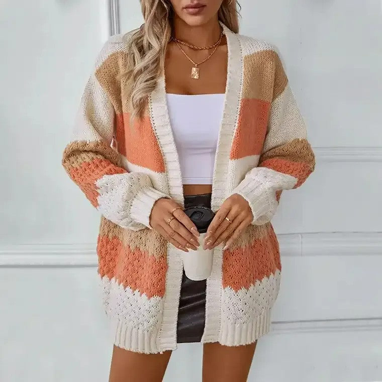 Women's Colorblock Trendy Open Knit Cardigan