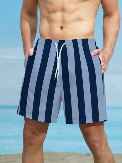 Men's Swim Trunks Striped Drawstring