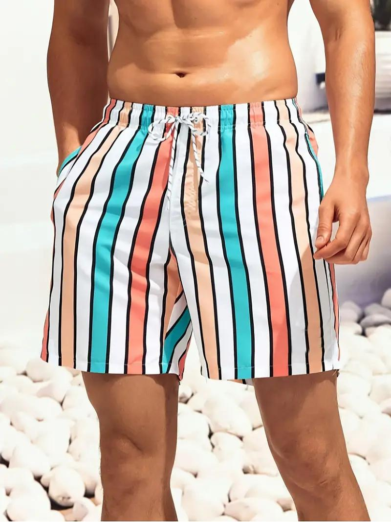 Men's Swim Trunks Striped Drawstring