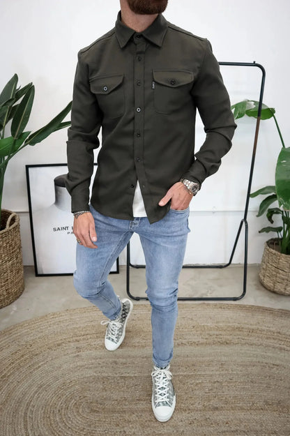 Men's Long-Sleeved Shirt Jacket Modern with Chest Pockets