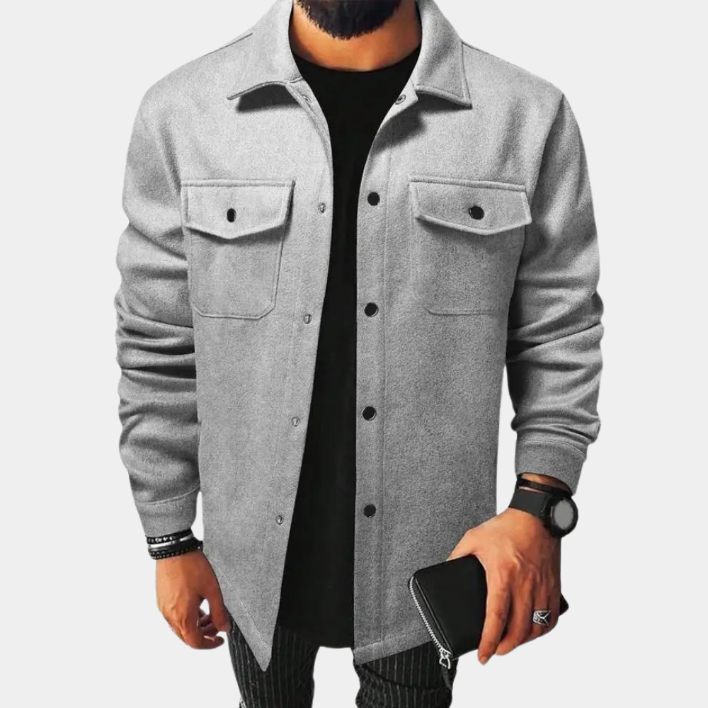 Men's Casual Overshirt with Buttons and Pockets