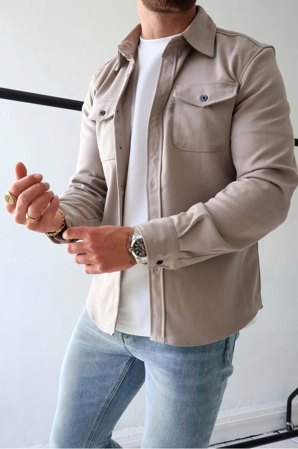 Men's Long-Sleeve Overshirt with Chest Pocket