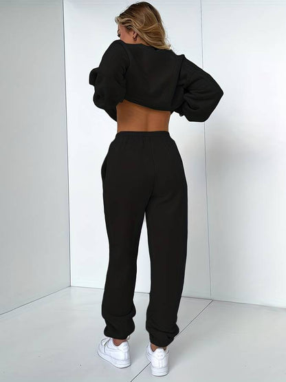 Damenschwarz Sweatanzug Set - IdealeKleiden