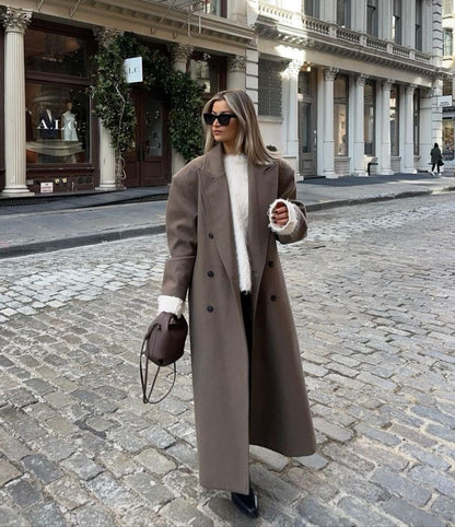 Elegant women's jacket - Long trench coat with lapel collar