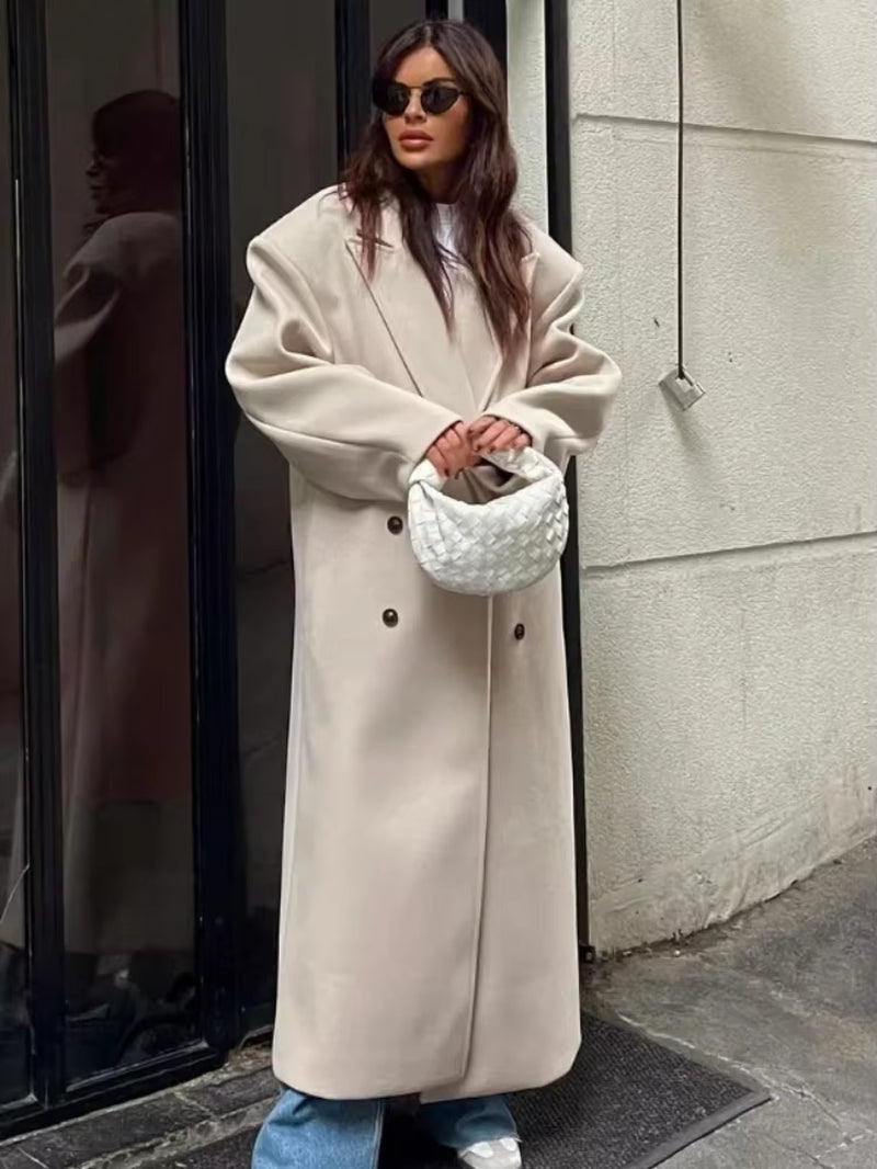 Elegant women's jacket - Long trench coat with lapel collar